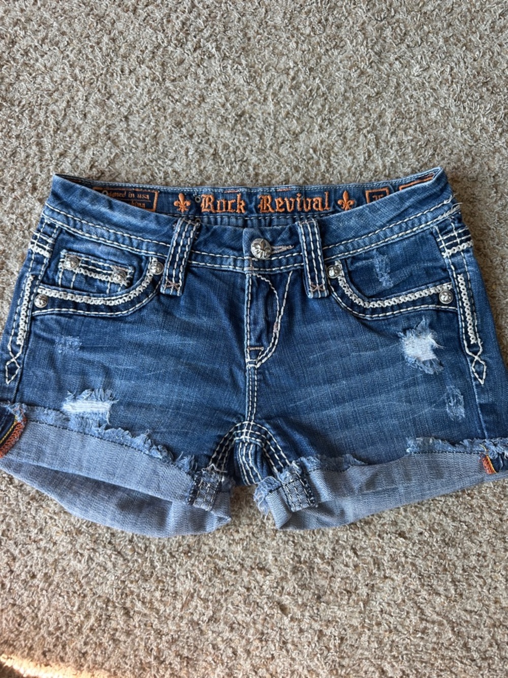 Rock Revival Blue Distressed Cuffed Denim Shorts
